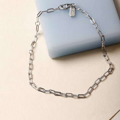 Chunky square link chain small bracelet - Silver