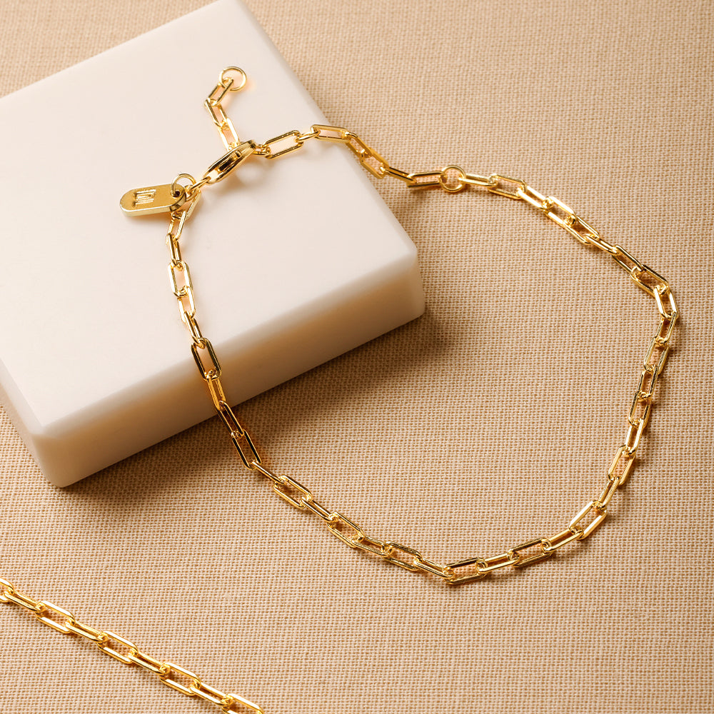 Chunky square link chain small bracelet - Gold plated