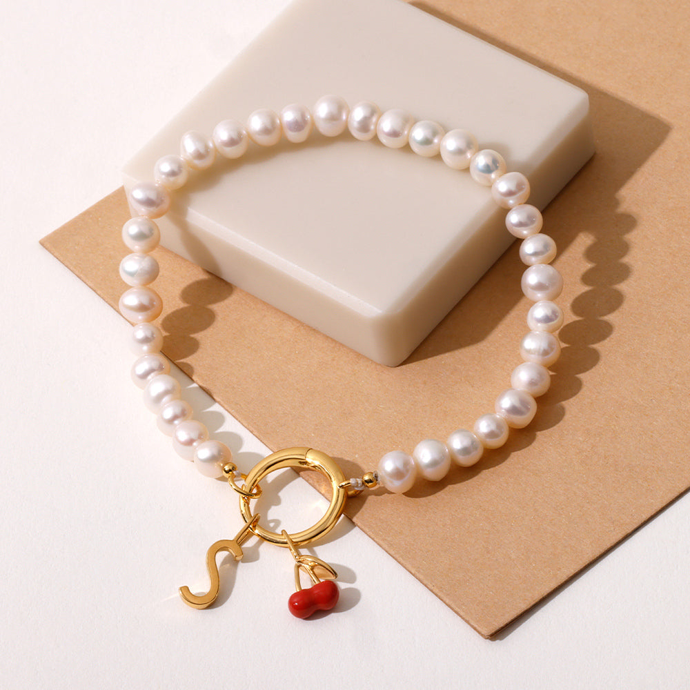 Pearl Charm Lock Chain bracelet 5mm, gold plated