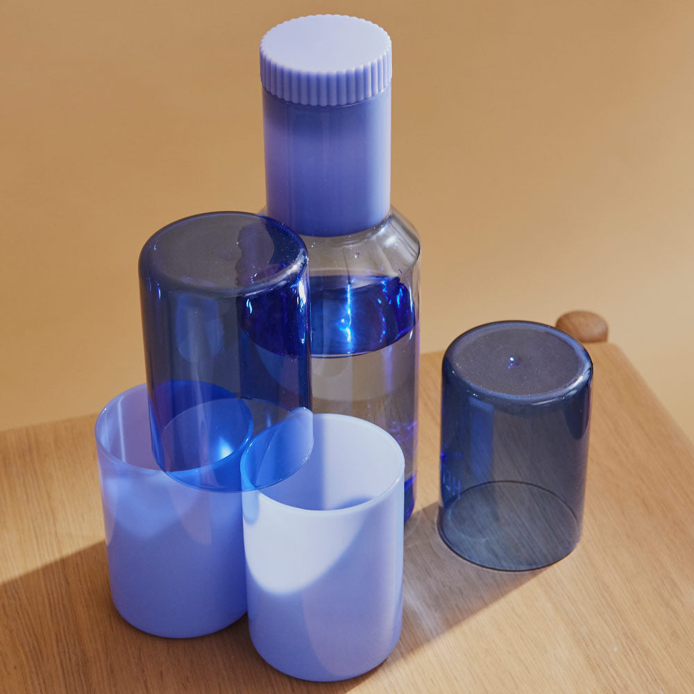 Tube Glass Carafe and 4x Drinking Glasses Set Blue