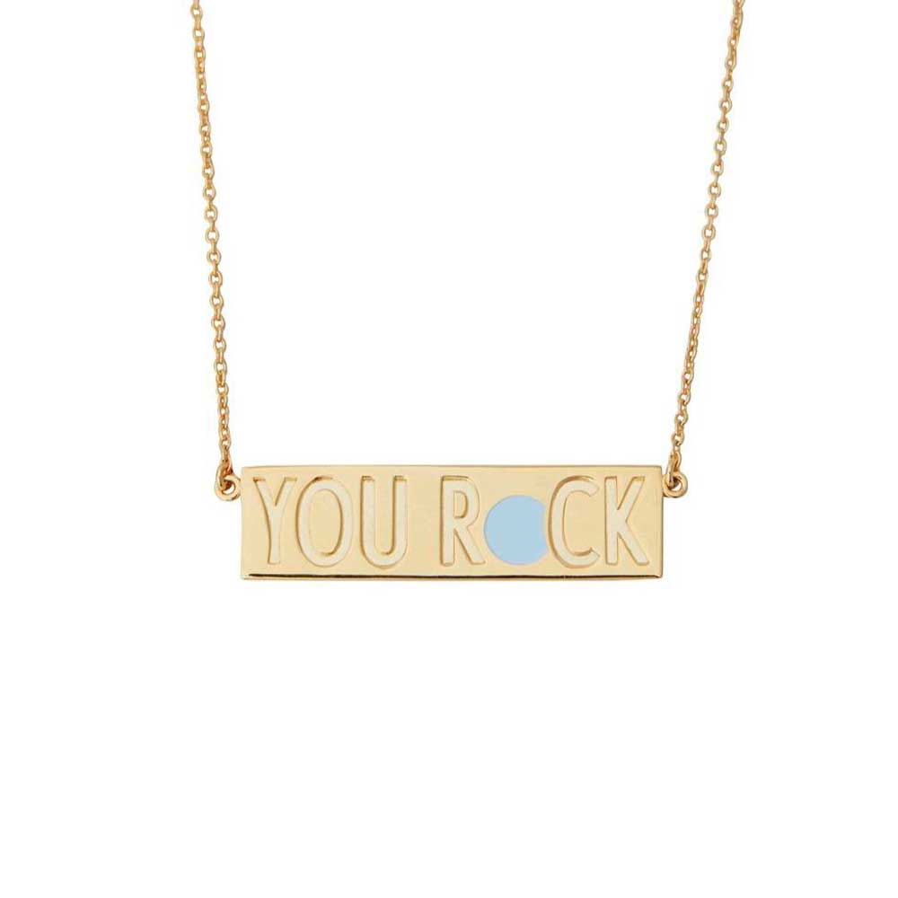18k gold plated lifestory tag with soft blue enamel, 35x10x1mm