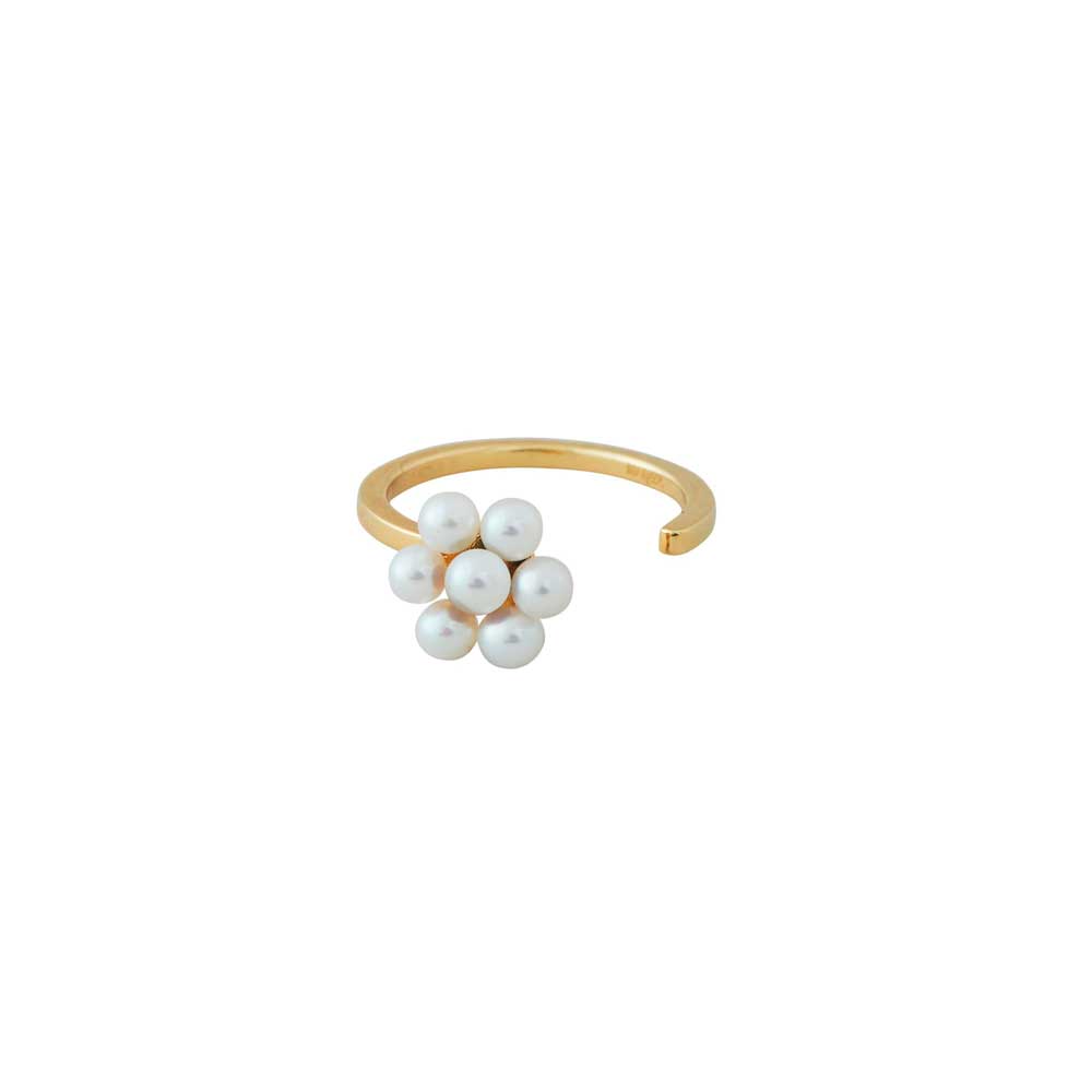 18k gold plated flower ring with freshwater pearls, 10mm